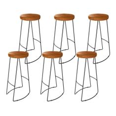 Kit 6 Banquetas Altas Industrial Madeira Maciça Peroba Rosa