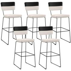Kit 05 Banquetas Altas Sala De Jantar Allana L02 Faixa Corano Preto Li