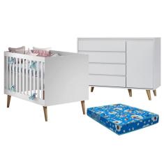 Berço Americano Ludmila e Cômoda Gran Lorena Branco Acetinado Bétula com Colchão Ortobom - Carolina Baby