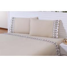 Jogo Lençol 4 Peças Viúva 120x203x30 180 Fios Bordado Richileu Caqui c