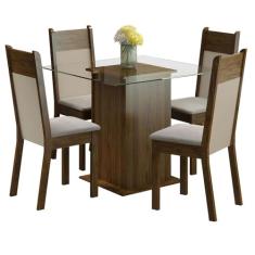 Conjunto Sala de Jantar Madesa Dallas Mesa Tampo de Vidro com 4 Cadeiras - Rustic/Crema/Pérola