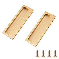 MOROBOR Puxadores de liga de alumínio, 2 maçanetas modernas de porta de celeiro com 4 parafusos de cabeça chata de aço inoxidável, puxadores ocultos para porta de celeiro deslizante, gaveta de armário