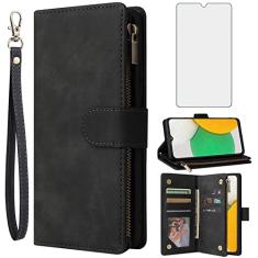 Asuwish Capa carteira compatível com Samsung Galaxy A03, protetor de tela de vidro temperado e capa flip de couro, suporte para cartão, acessórios de celular TPU, capas de telefone para Gaxaly A 03