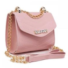 Bolsa Pequena Feminina Alça Transversal em Corrente e Fecho Botão-Feminino