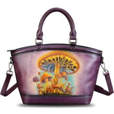 Bolsa feminina de couro genuíno pintada à mão bolsa de ombro feita à mão bolsa transversal de trabalho bolsa casual, Estampa 8, Medium