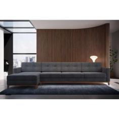 Sofá 4 Lugares Living com Chaise Esquerdo Pés e Base em Madeira Linho 