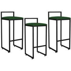 Kit 03 Banquetas Altas Para Cozinha Sala de Jantar Hanna L02 Preto Sue