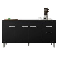 Balcão de Pia Cozinha 4 Portas Gabriela 150 cm Preto Fosco 1879 Sem Ta