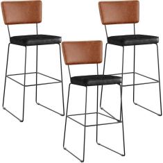 Kit 03 Banquetas Altas Camel Preto