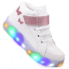 Tenis Infantil De Led Botinha Borboleta Meninas Feminino Brilhante-Feminino