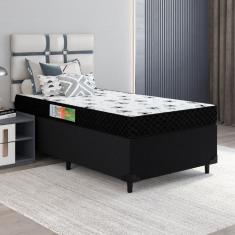 Cama Box Solteiro Colchão Espuma 88X188X50Cm Branco/Preto