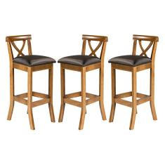 Kit 3 Banquetas Alta para Cozinha Americana 36 x 100 Cm Paris Madeira Imbuia Facto Preto L72