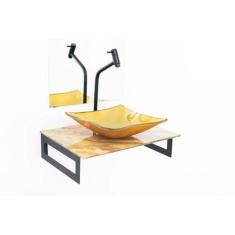 Gabinete de vidro 50cm para banheiro chipre mármore marfim - EKASA