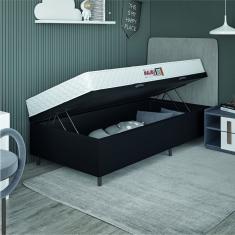 Cama Box Baú Colchão Solteiro Espuma D20 Malibu 78x188x53cm Branco / Preto Hellen