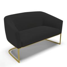 Sofá Namoradeira 2 Lugares Base Industrial Dourado Stella Veludo Preto D03 - D`rossi