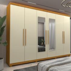 Guarda-roupa Casal 6 Portas Com Espelho Com Pés Absolut New 100% Mdf Naturale-off White
