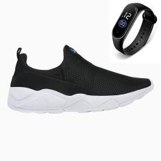 Tênis Masculino Esporte Cadarço Academia Corrida Macio Dia a Dia + Relógio-Masculino