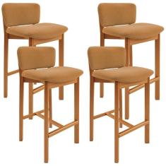 Kit 04 Banquetas Alta Para Cozinha Sala De Jantar Bar Dara L02 Bouclê Mostarda - Lyam Decor