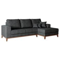 Sofá 4 Lugares Belgrado com Chaise Direito Linho Grafite 250 cm - Mobl