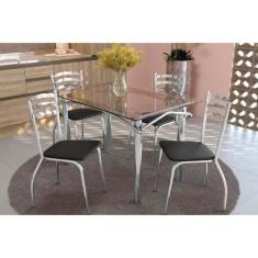 Sala de Jantar Completa Elba c/ Tampo Vidro 120cm + 4 Cadeiras Portuga