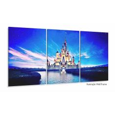 Quadro Decorativo Castelo Disney Lago 120x60 em tecido 3 peç