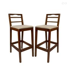 Kit 2 Banquetas para Bancada Alta Estofada Grécia em Madeira Castanho Linho Bege CCS