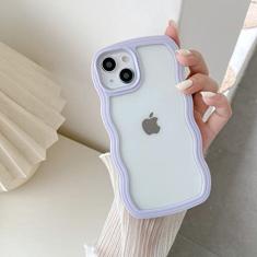 QLTYPRI Capa compatível com iPhone 14 Plus, linda moldura ondulada encaracolada transparente para meninas e mulheres, capa protetora de telefone TPU de silicone macio transparente à prova de choque -