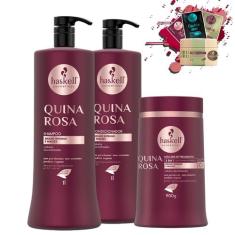 Kit Haskell Quina Rosa Shampoo Condicionador Máscara 900gr/1l