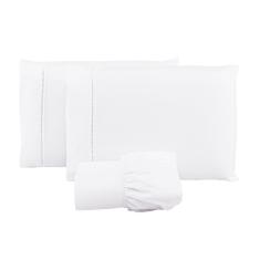 Jogo Lençol 400 Fios Ponto Palito Cama Queen 3pçs Poliéster - Branco