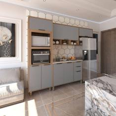 Cozinha Modulada Compacta 4 Peças com Balcão Aéreos e Tampo Aspen Luciane Móveis