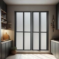 Porta de Correr 4 Folhas Moveis 210 X 240 Elite com Fecho Automático Vidro Liso Preto