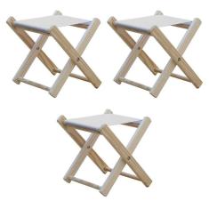 Kit 3 Banquinho De Madeira Banqueta Pescador-branco