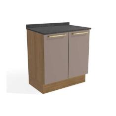 Gabinete de Cozinha Modulado Balcão Botanic M623 2 Portas c/Tampo 80cm Nogueira/Fendi/Cinzel - Kappesberg