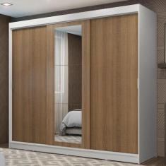 Guarda-Roupa Casal Madesa Kansas 3 Portas de Correr com Espelho 3 Gave
