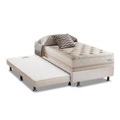 Cama Box c/Auxiliar Solteiro: Colchão Herval Maxspring Scotland + Base CRC Courano Branco(88x188)