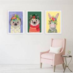 Kit 3 Quadros Bichinhos Com Coroa 45x34cm - Quadros On-line, A3 (45 x 