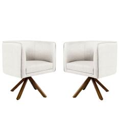 Kit 02 Poltronas Decorativas Sala de Estar Giratória Nix Linho Creme Gran Belo