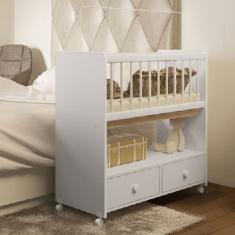 Mini Berço 2 Gavetas com Colchão Moisés Completa Móveis Branco
