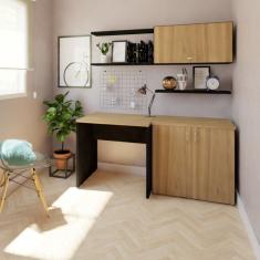 Mesa Reta Corp 25mm 100 Cm Bramov Móveis Preto/carvalho Mel