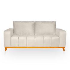 Sofá 3 Lugares Memphis Ultra Conforto em Madeira Maciça e Suede Bege -