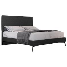 Cama Casal Com Cabeceira 145cm Pés Metálicos Elisa S05 Linho Preto - Mpozenato
