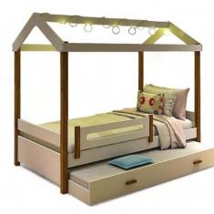 Cama Eliz Branca com LED e Cama Auxiliar - Movelaria