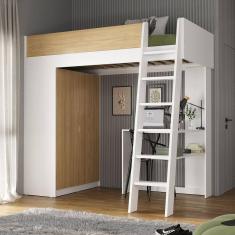 Cama Alta com Guarda Roupa Martin Branco/Olmo Italiano