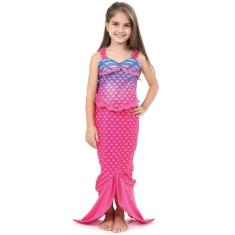 Fantasia Ariel Infantil Sereia Rosa Princesa Com Cauda Longa