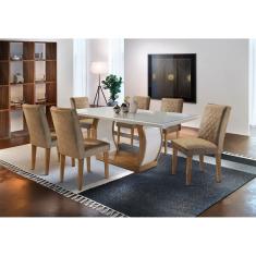 Sala De Jantar Milena Tampo Mdf Vidro 6 Cadeiras Qr Rufato