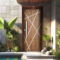 Kit Porta de Madeira Frisada 215x117cm Batente 14cm Fechadura Rolete e Puxador Rodam