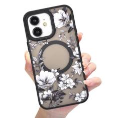 Eiyikof Compatível com iPhone 11 Capa magnética fosca translúcida, magnética luxuosa à prova de choque, linda estampa de flor, capa traseira rígida para iPhone 11 para mulheres e meninas - preto