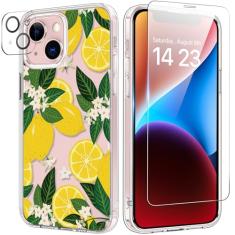 bicol Capa para iPhone 13 com protetor de tela e lente de câmera - Design floral de flores elegantes para mulheres e meninas - Capa de telefone transparente de acrílico à prova de choque de 6,1