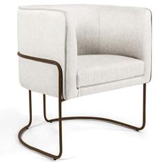 Poltrona Decorativa Fixa Base de Aço Choco Betina D02 Linho Creme A-48 - Lyam Decor