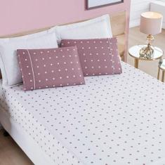 Jogo Cama Lençol Meggy Poá Casal Padrão Bolinhas Micropercal 200 Fios 